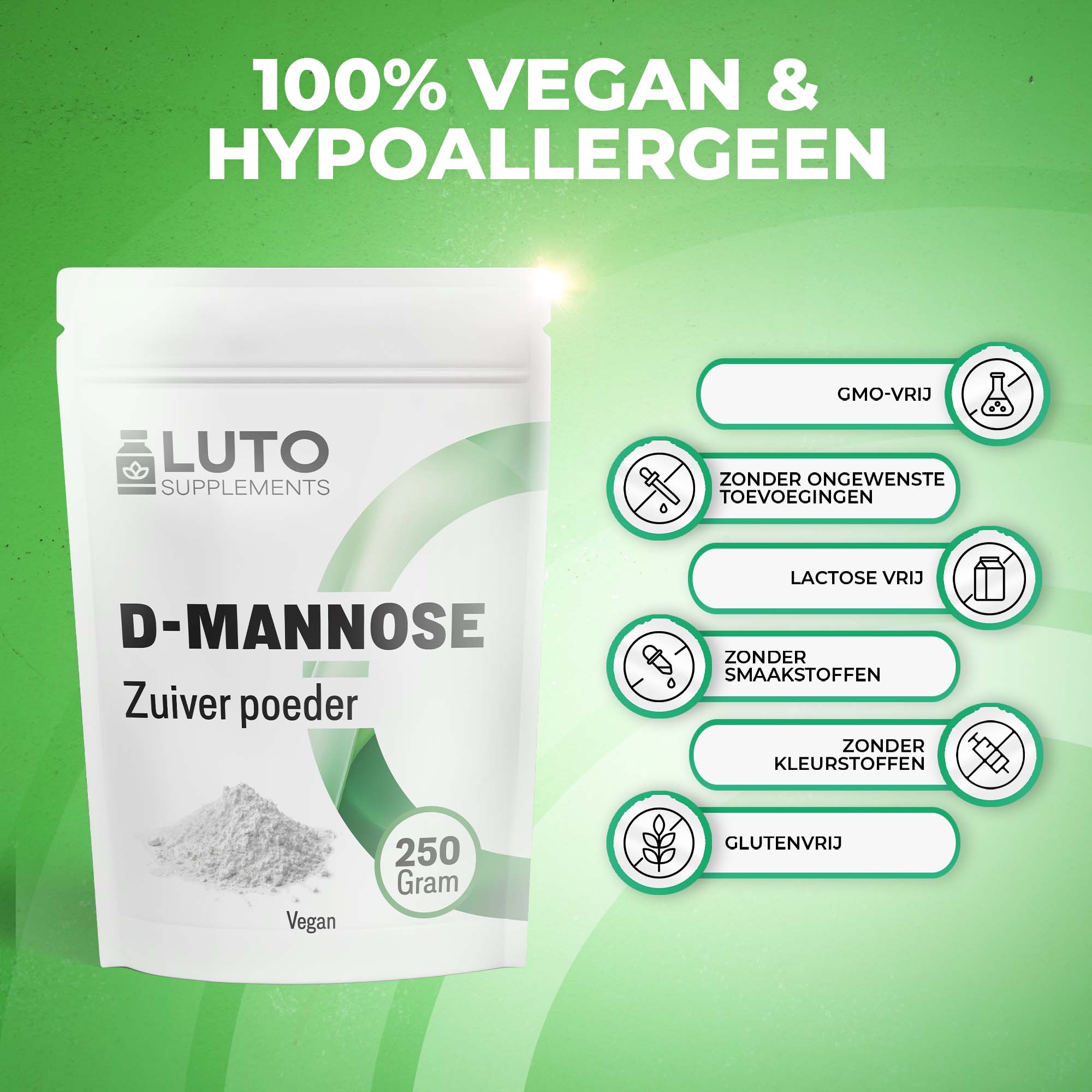 LUTO D-Mannose 100% vegan et hypoallergénique - sans OGM, sans gluten, sans colorants