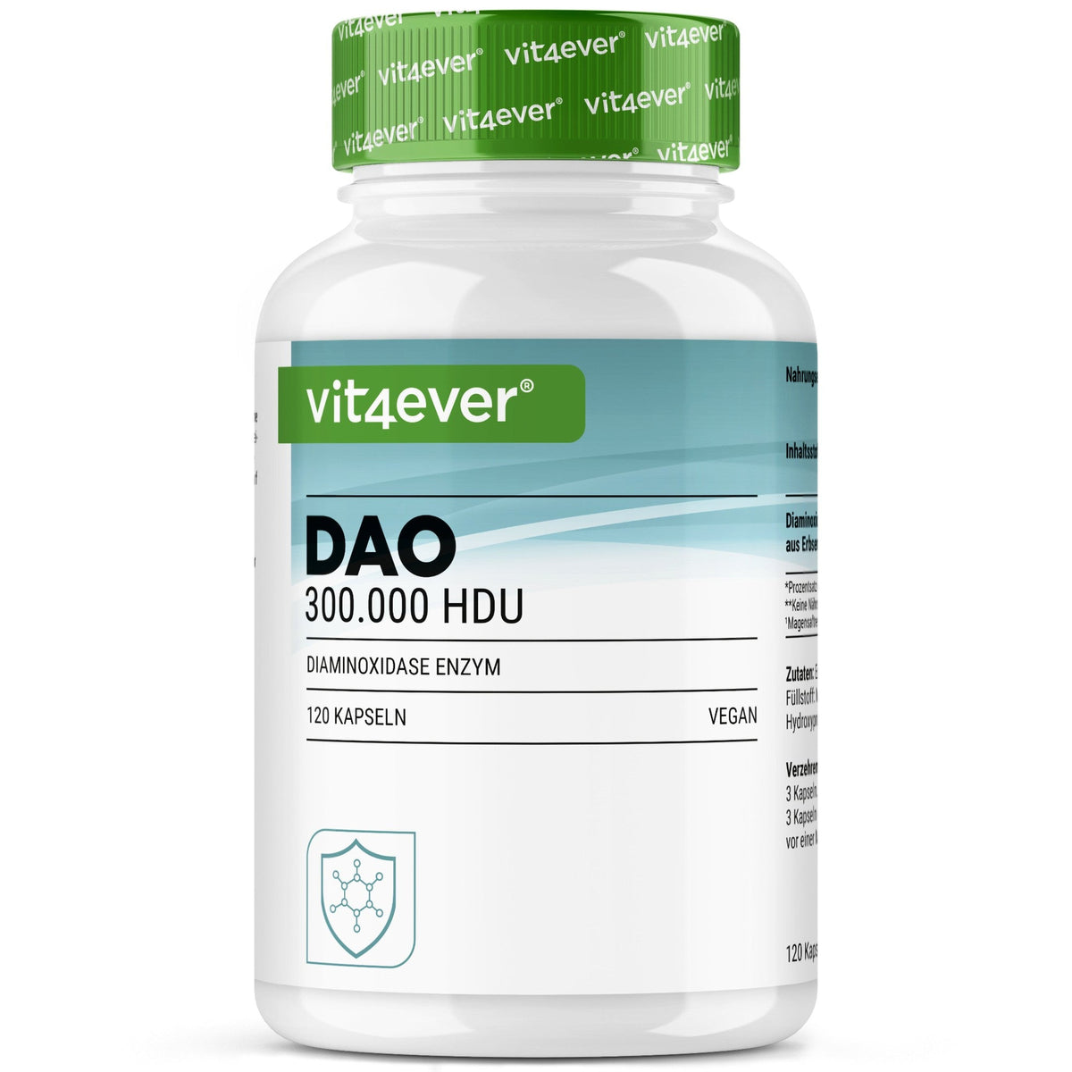 Vit4ever Enzyme DAO 300 000 HDU pot de 120 gélules véganes gastro-résistantes