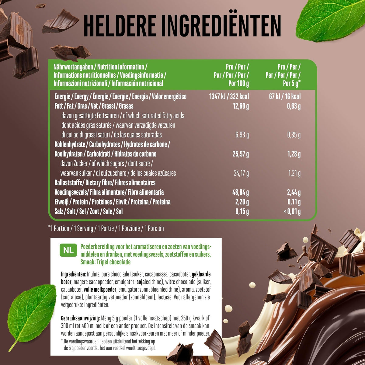 Valeurs nutritionnelles et ingrédients Vit4ever Flavor Craft Poudre aromatisante Triple chocolat 250 g