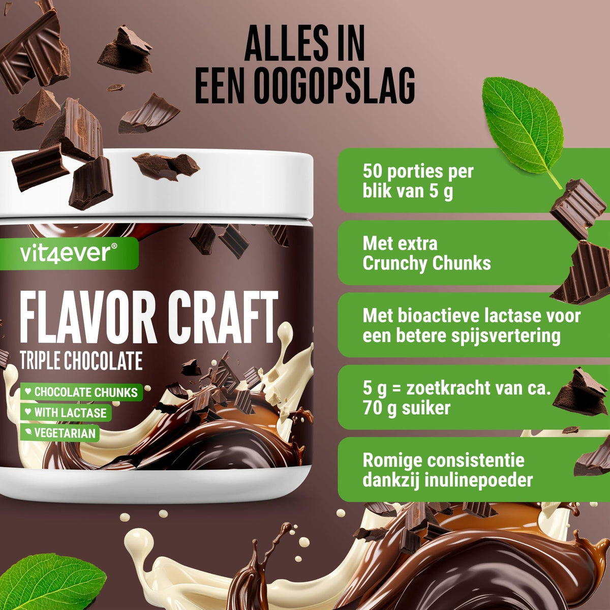 Étiquette et ingrédients Vit4ever Flavor Craft Poudre aromatisante Triple chocolat 250 g