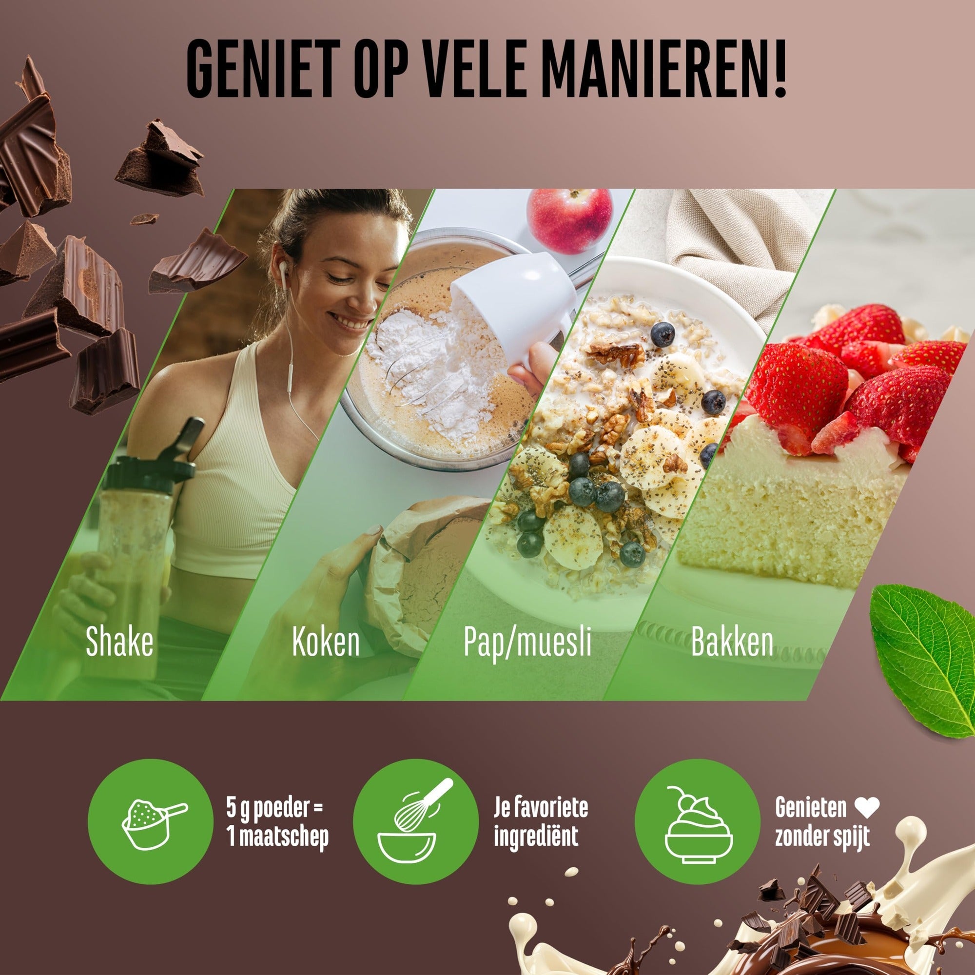 Poudre aromatisante Triple chocolat Vit4ever Flavor Craft dans shake, fromage blanc, flocons d'avoine et pâtisseries