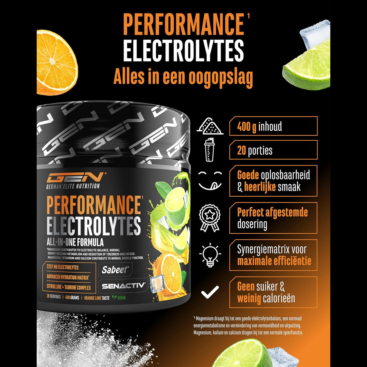 Performance Electrolytes 400 grammes 20 portions aperçu des caractéristiques