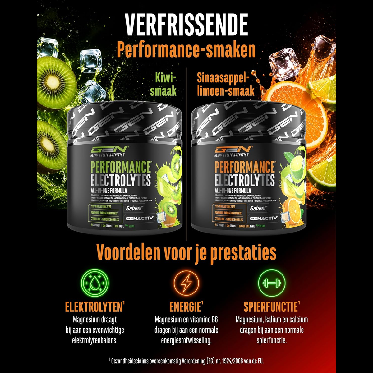 Performance Electrolytes saveurs kiwi et orange-citron vert avec avantages