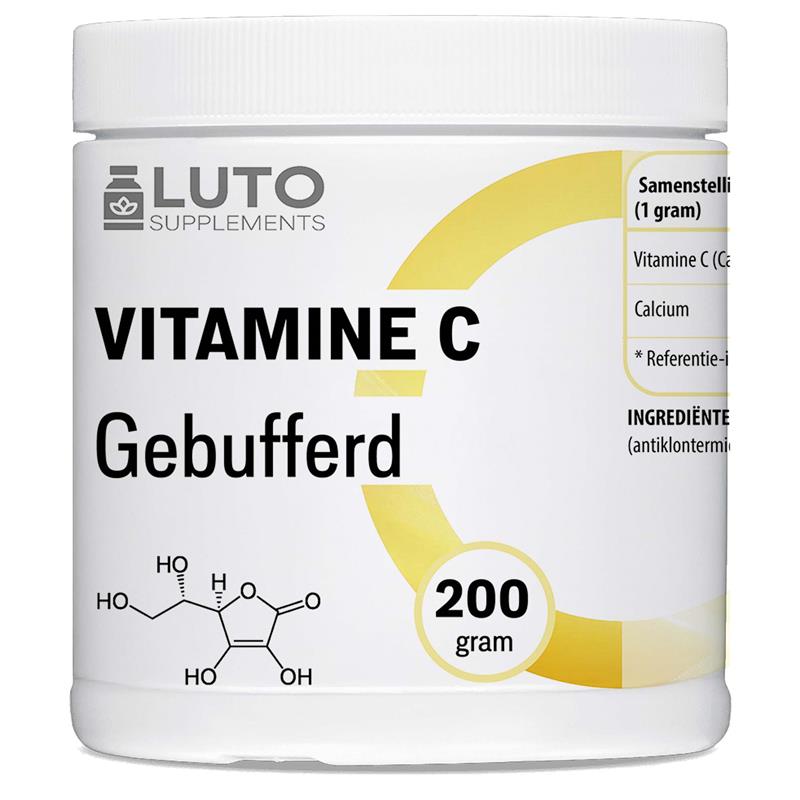 LUTO Supplements Vitamine C tamponnée pot de 200 grammes - poudre de vitamine C tamponnée avec calcium