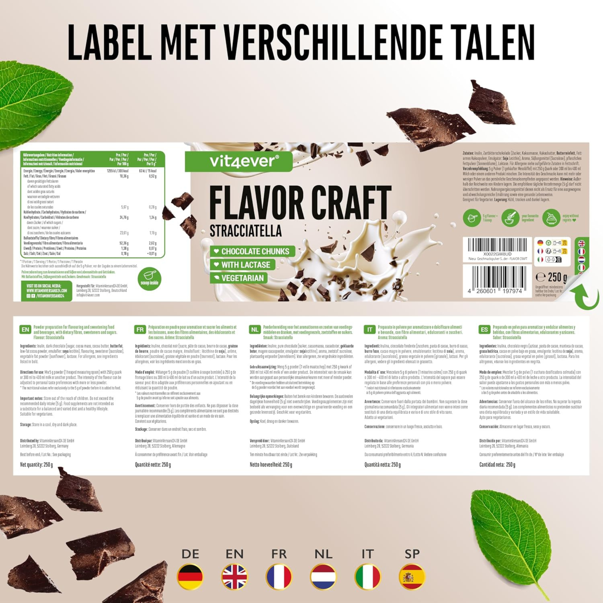 Vit4ever Flavor Craft poudre aromatisée stracciatella pour sucrer aliments et boissons