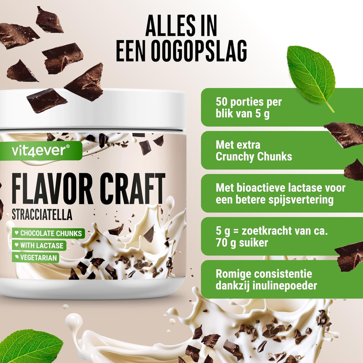 Étiquette et ingrédients Vit4ever Flavor Craft poudre aromatisée stracciatella 250 g