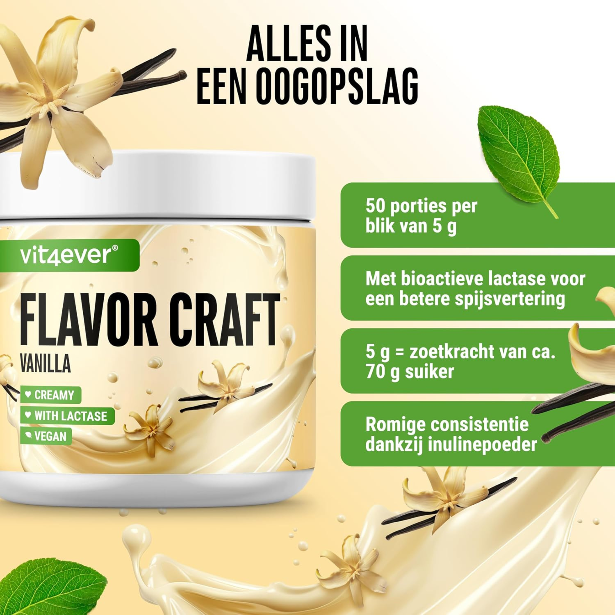 Vit4ever Flavor Craft Vanille 250 g poudre aromatisante avec 50 portions et consistance crémeuse