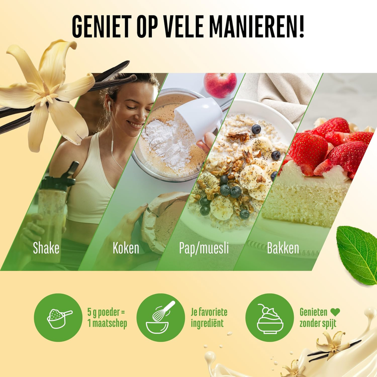 Vit4ever Flavor Craft Poudre aromatisante Vanille dans un shake, du fromage blanc, de la bouillie d'avoine et des pâtisseries