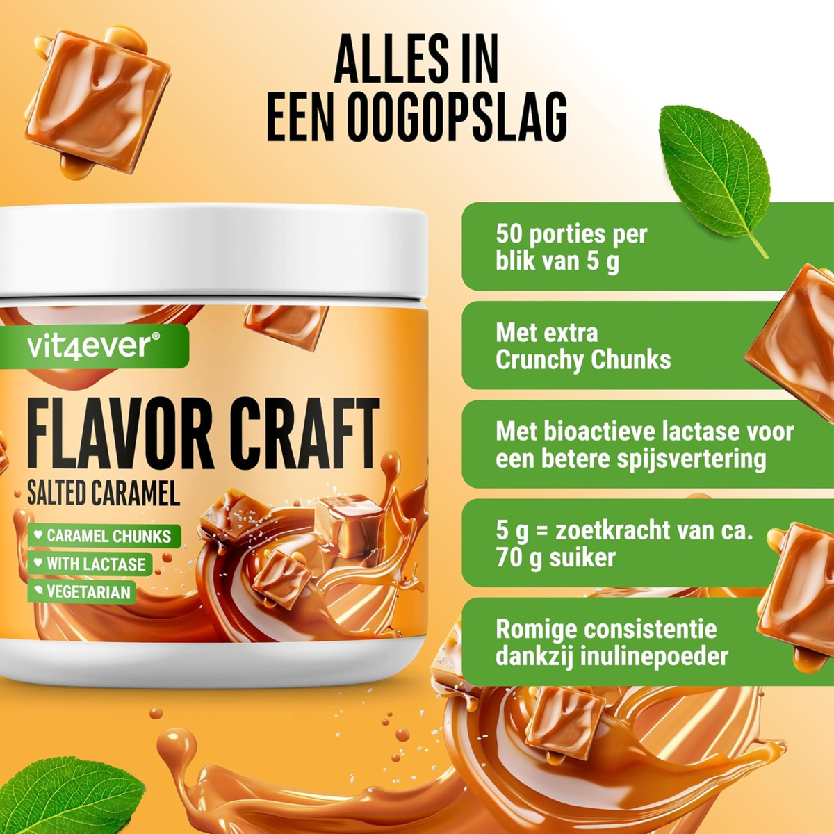 Vit4ever Flavor Craft Caramel salé 250 g poudre aromatisante avec 50 portions et consistance crémeuse