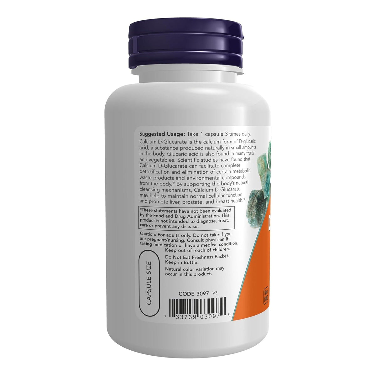 Calcium D-Glucarate 500mg NOW Foods étiquette mode d'emploi et code-barres