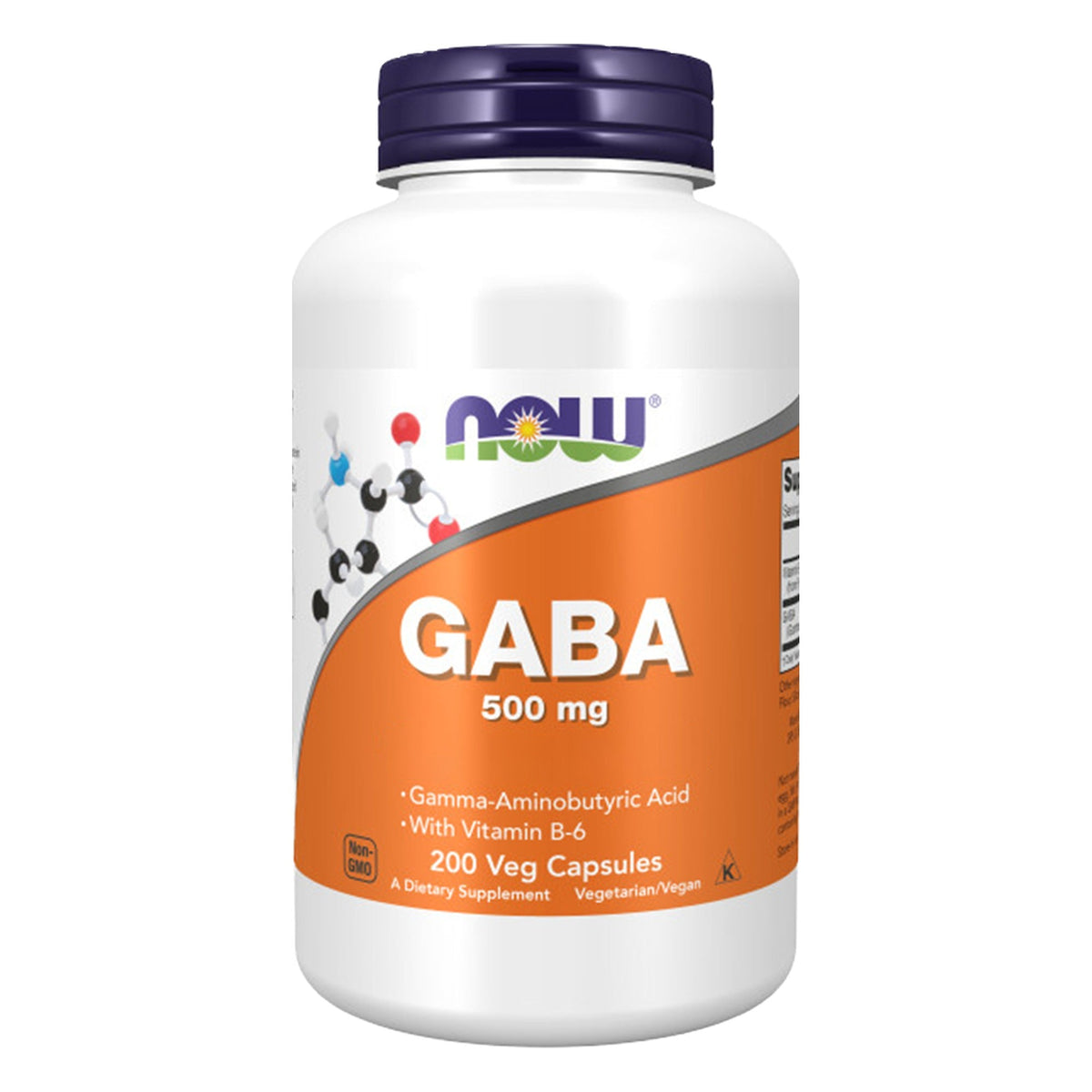 Pot NOW Foods GABA 500mg avec vitamine B6 gélules végétales, 200 gélules #Contenu_200 gélules