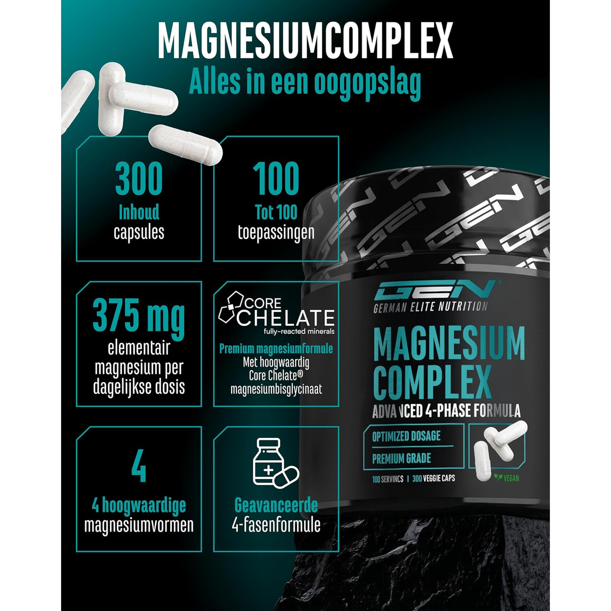 Magnésium Complexe 375 mg de magnésium élémentaire par dose journalière 100 utilisations