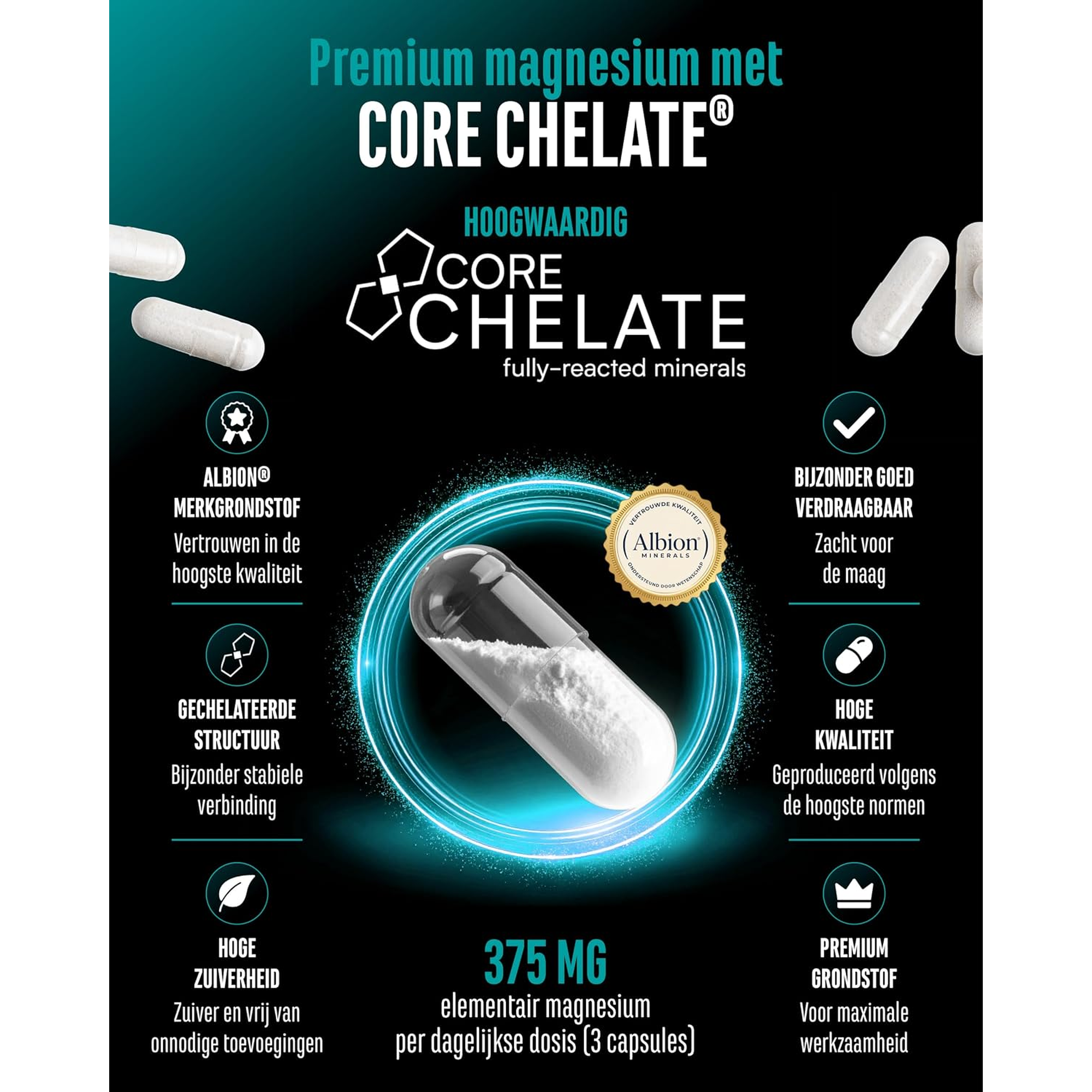 Magnésium premium avec Core Chelate magnésium bisglycinate bien toléré