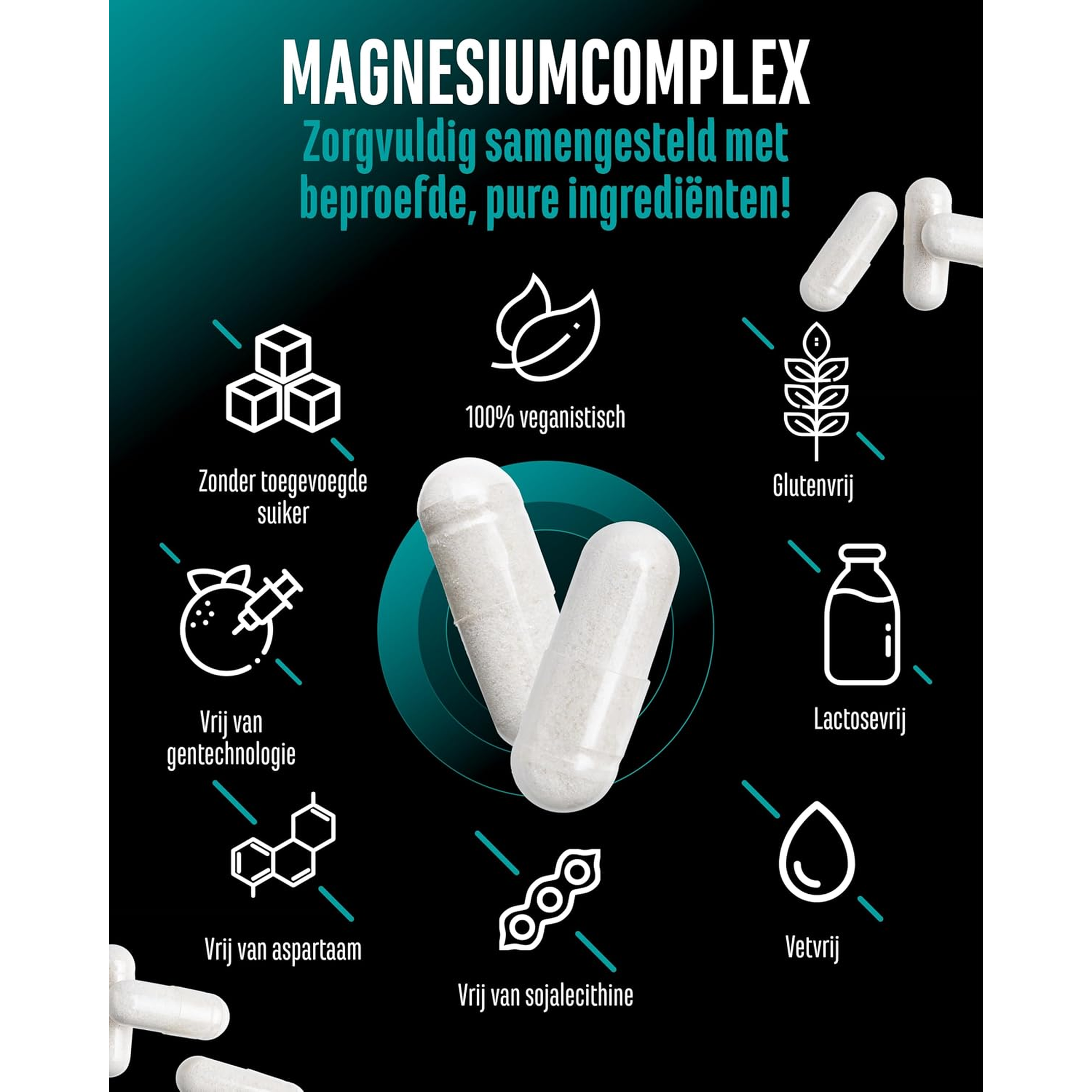 Magnésium Complexe 100 pour cent végane, sans gluten et sans lactose