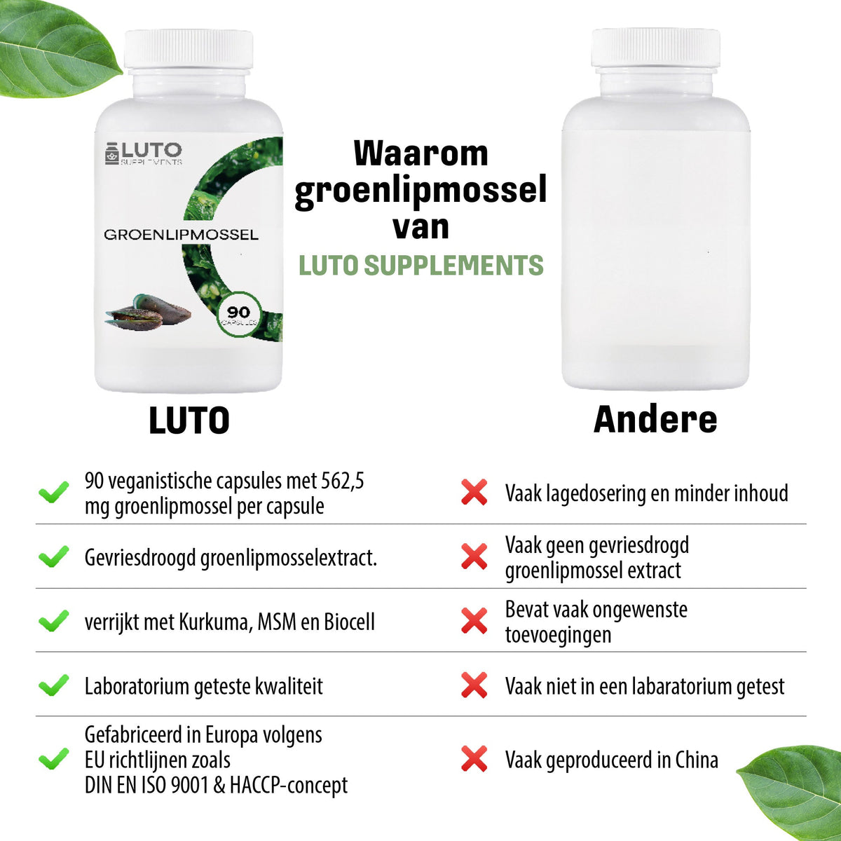 LUTO Moule Verte comparaison, 90 gélules avec curcumine, collagène et vitamine C, fortement dosé