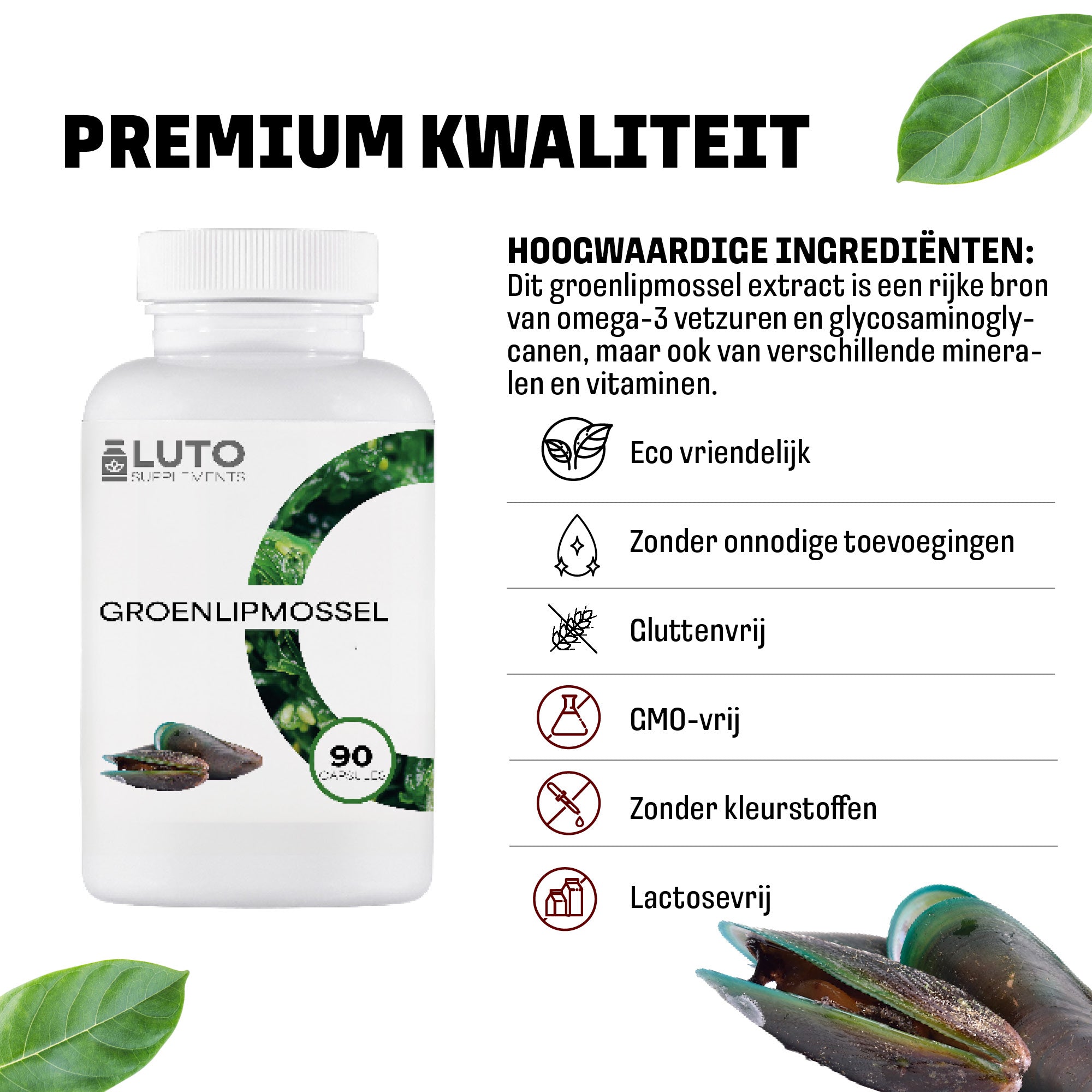 Qualité premium LUTO Moule Verte, sans gluten, sans colorants ni arômes artificiels, végétarien