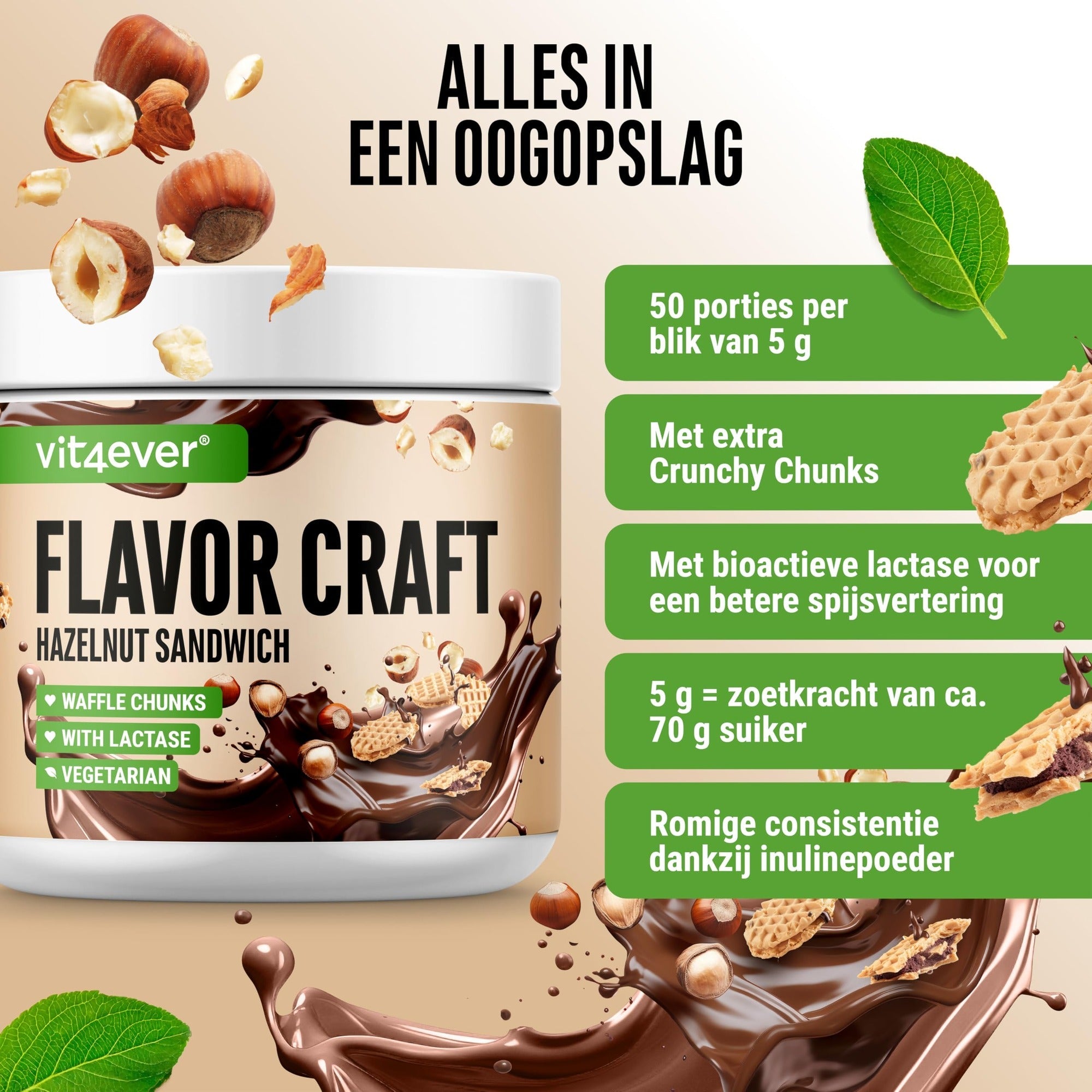 Vit4ever Flavor Craft sandwich noisette 250 g poudre aromatisée avec 50 portions et consistance crémeuse