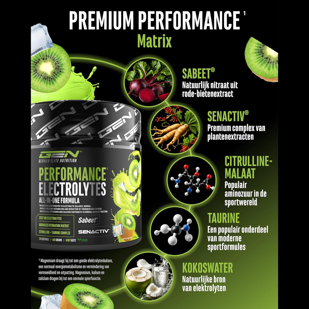 Performance Electrolytes matrice premium avec Sabeet Senactiv citrulline taurine et eau de coco