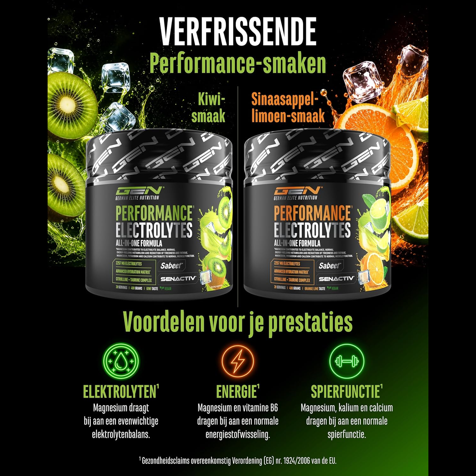 Performance Electrolytes saveurs kiwi et orange-citron vert avec avantages