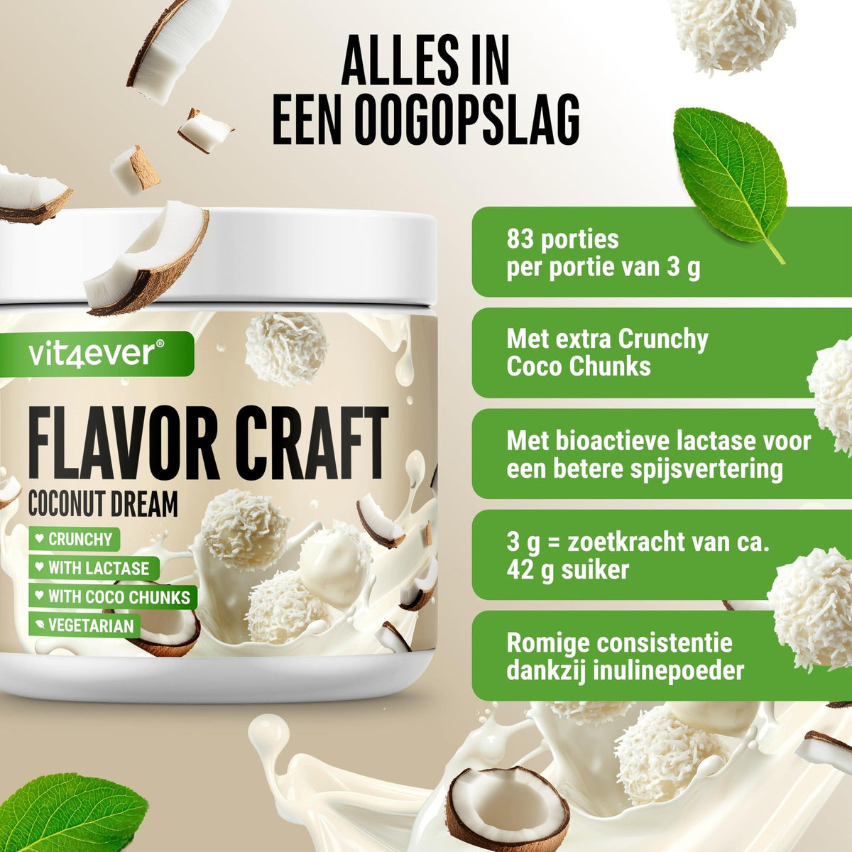 Vit4ever Flavor Craft rêve de coco 250 g poudre aromatisée avec 50 portions et consistance crémeuse