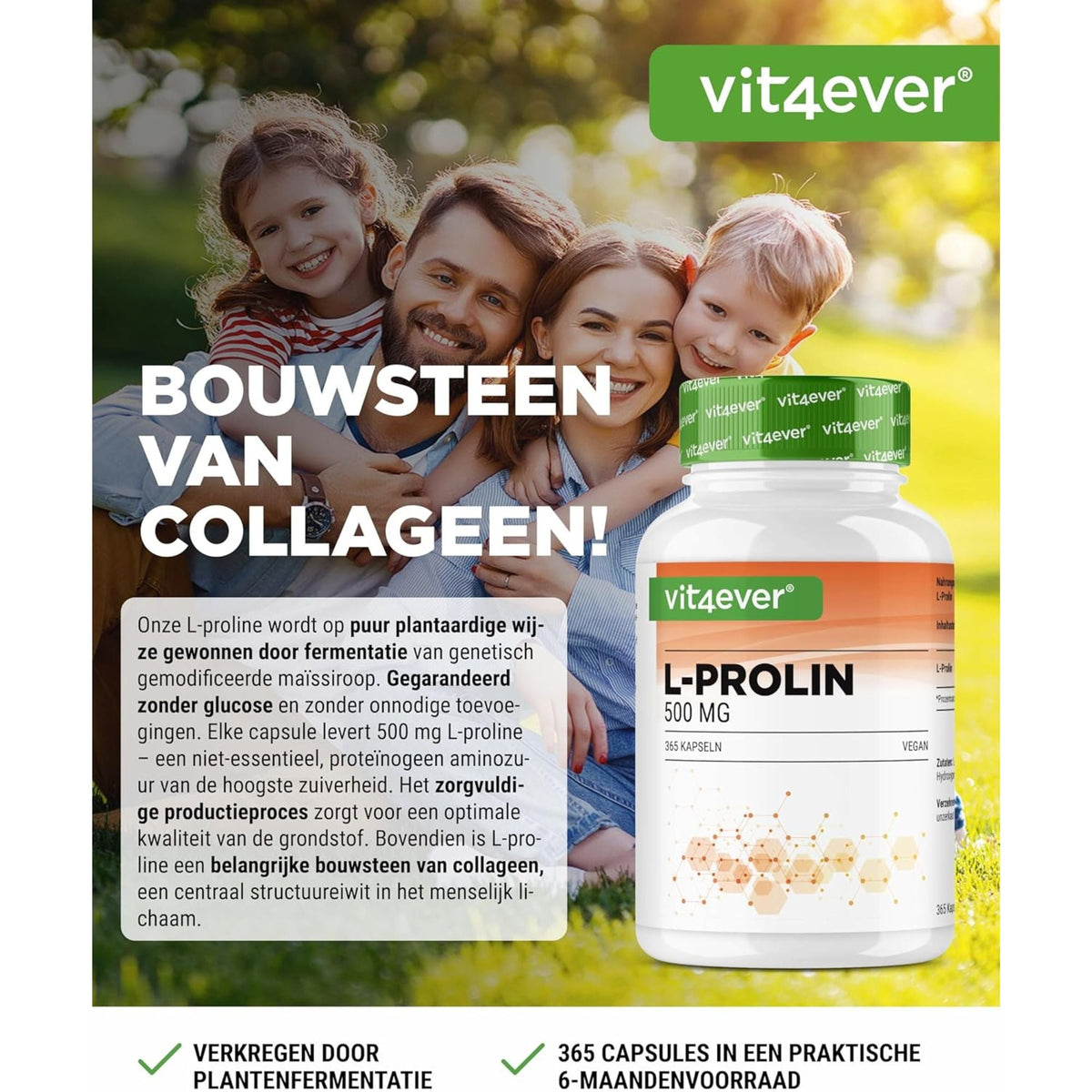 Vit4ever L-Proline 1000mg - complément d'acides aminés sans ajouts inutiles