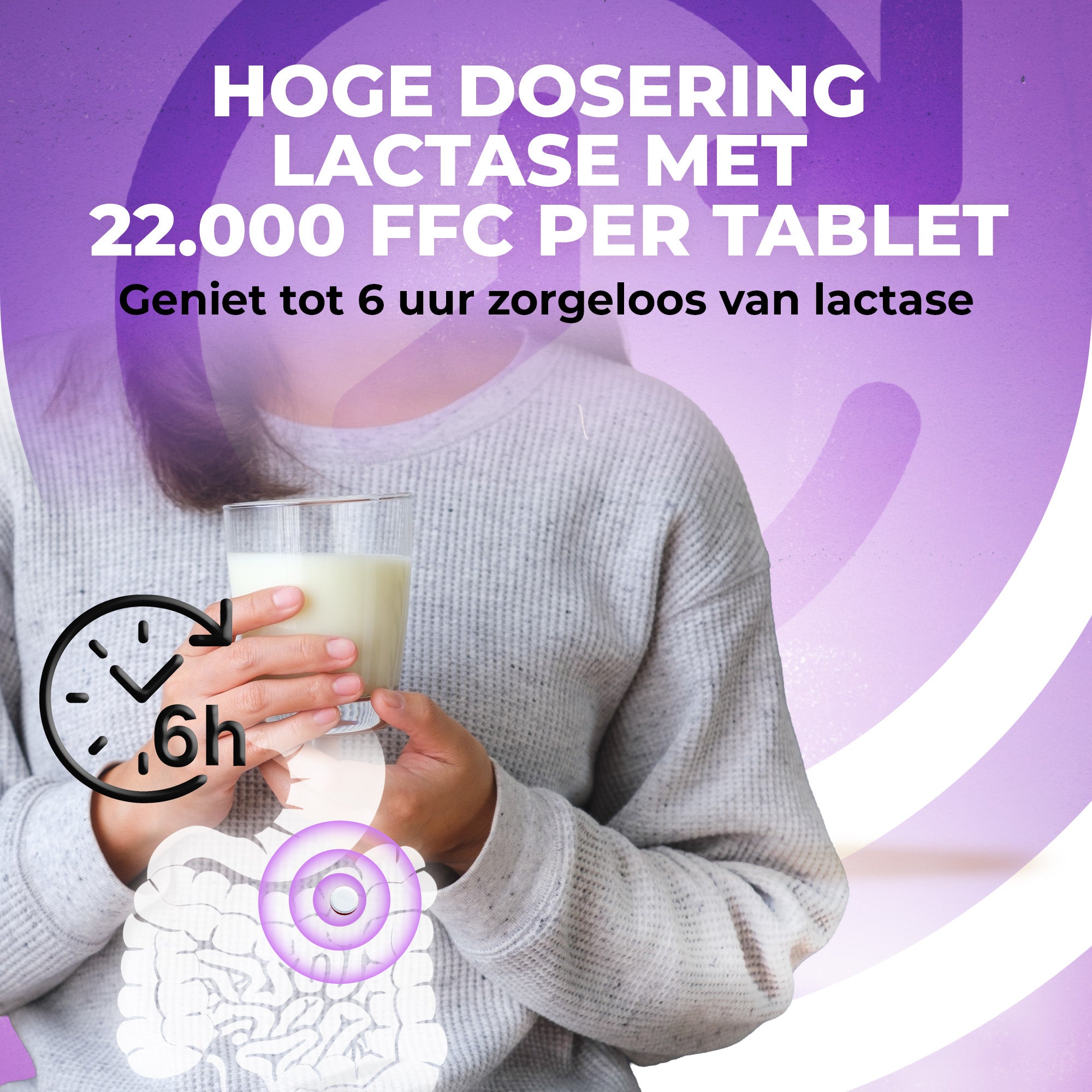 LUTO Lactase 22.000 FCC par comprimé - enzyme lactase active jusqu'à 6 heures avec les produits laitiers