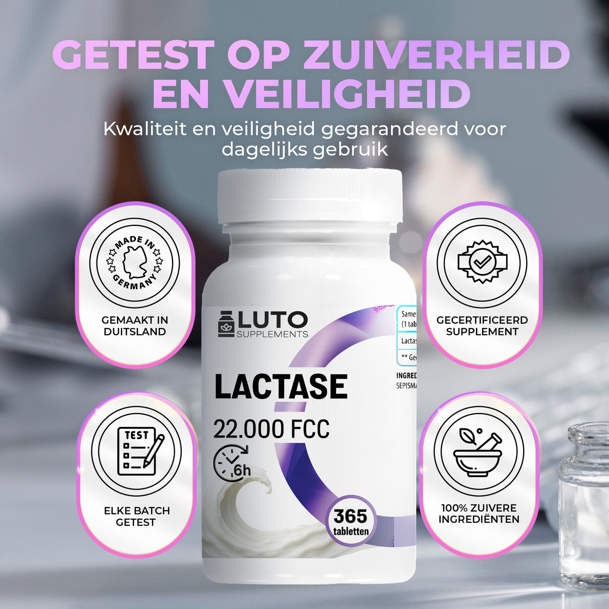 LUTO Lactase testée pour sa pureté et sa sécurité - complément certifié, chaque lot testé