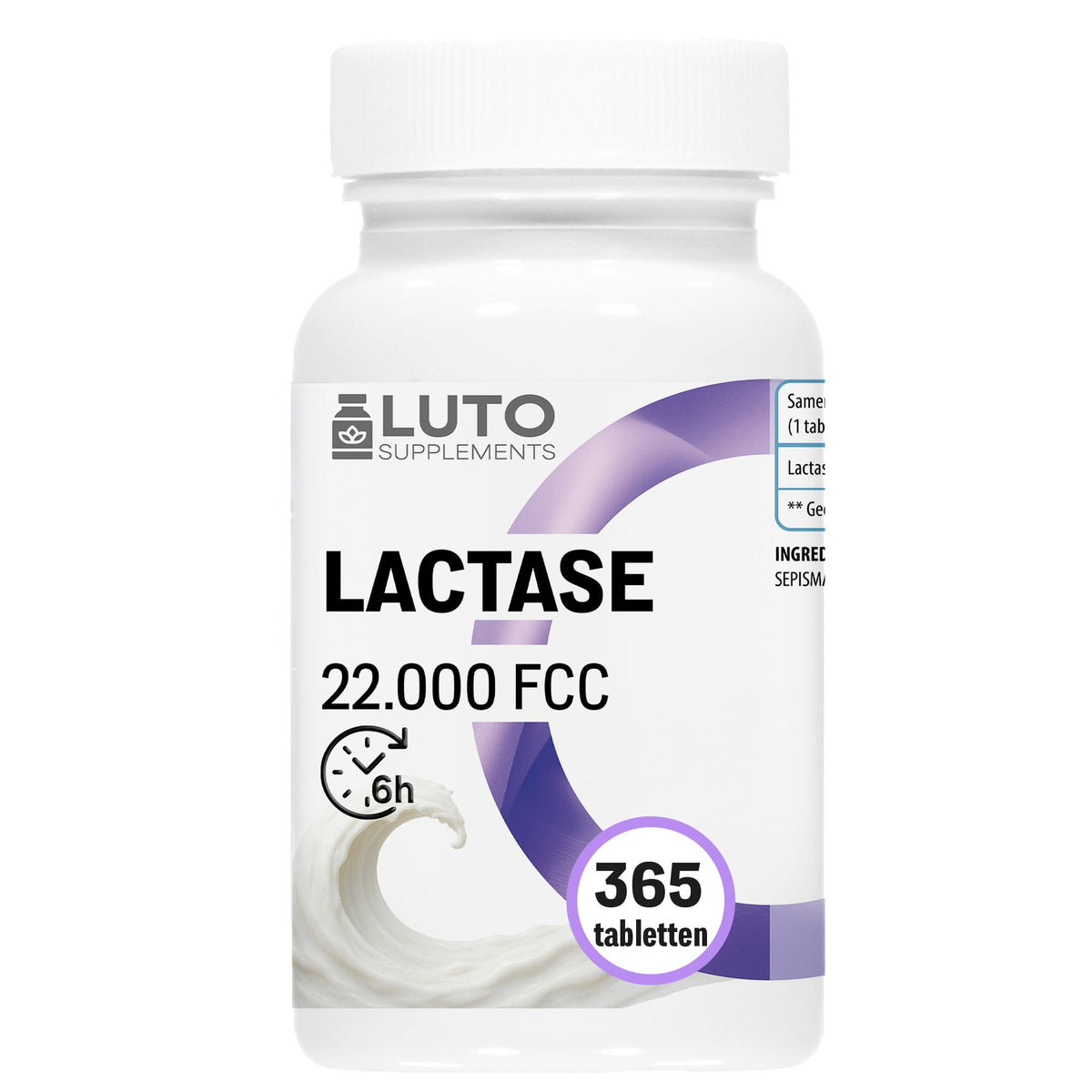 LUTO Supplements Lactase 22.000 FCC pot de 365 comprimés - enzyme lactase fortement dosée | acheter en France