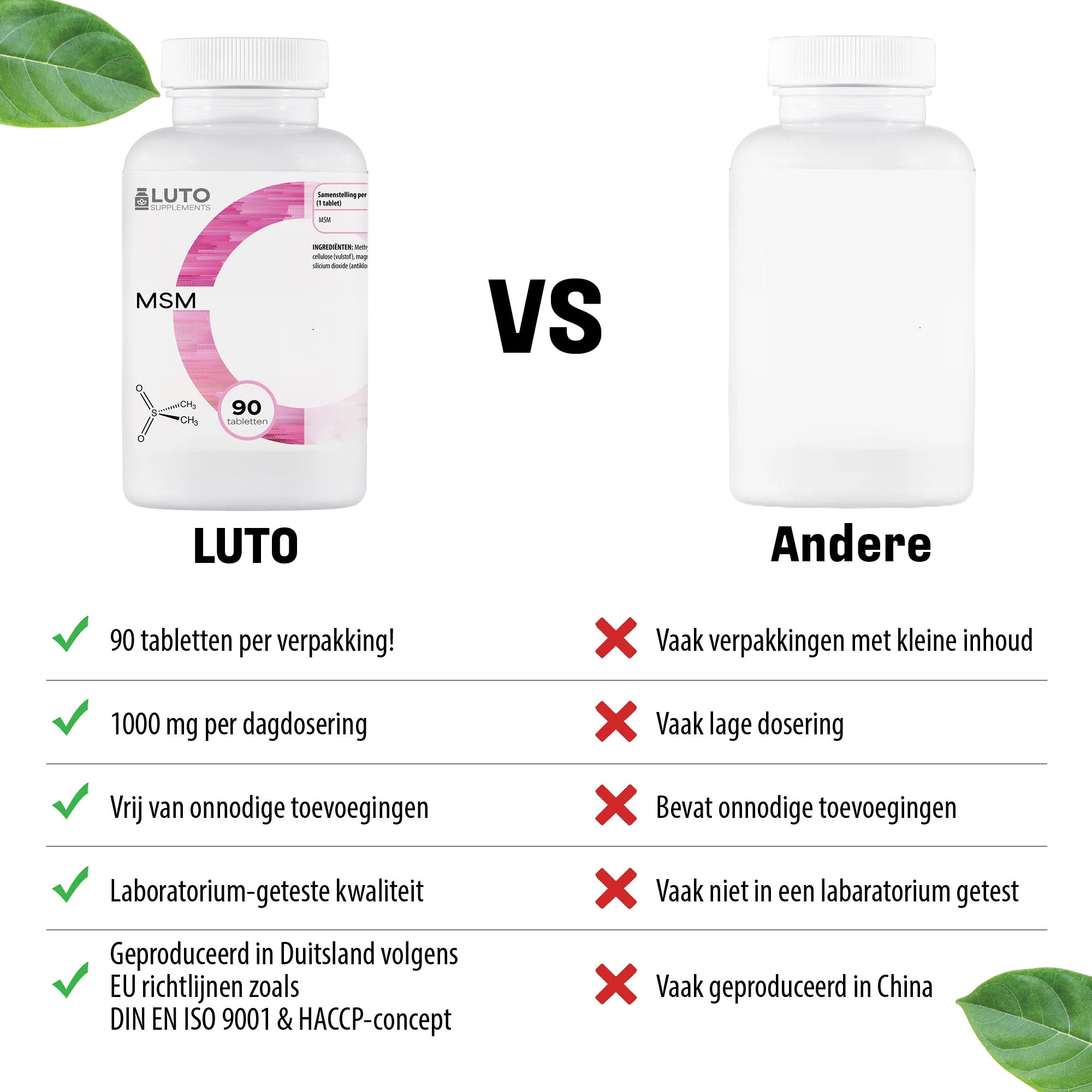 Comparaison LUTO MSM 1000mg - 90 comprimés, 1000mg par dose journalière, vegan, sans gluten, testé en laboratoire