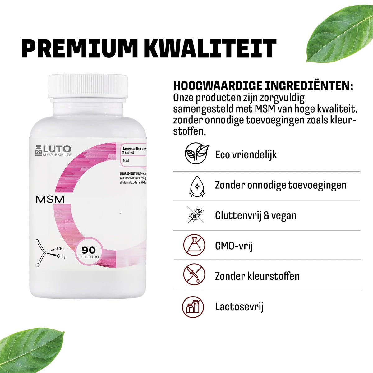 Comprimés de MSM LUTO qualité premium - vegan, sans gluten, sans OGM et sans colorants artificiels