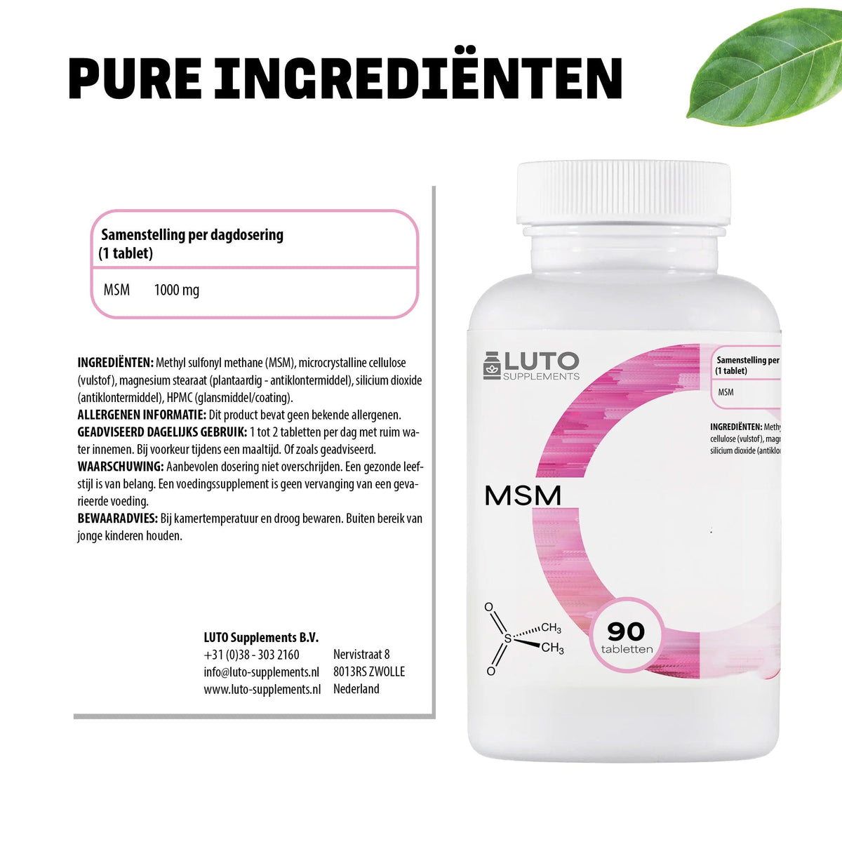 Ingrédients purs MSM LUTO Supplements - 1000mg de méthylsulfonylméthane par comprimé sans additifs superflus