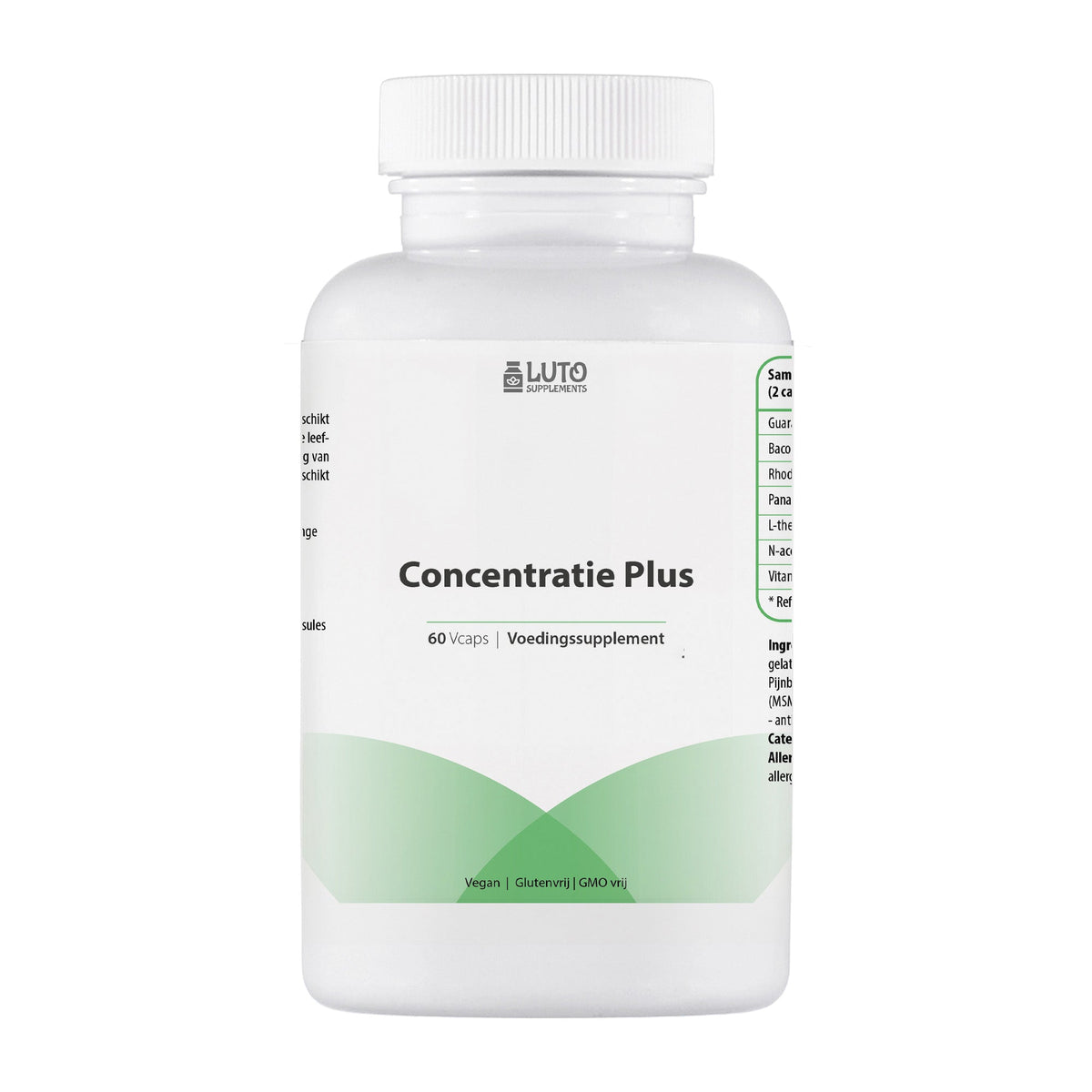 Concentration Plus de LUTO Supplements, 60 gélules vegan avec bacopa, guarana, rhodiola, ginseng et vitamine B6