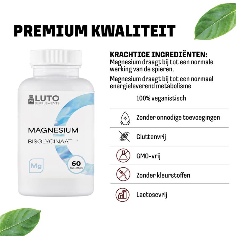 Ingrédients purs Magnésium Bisglycinate LUTO - composition 150mg de magnésium élémentaire par comprimé