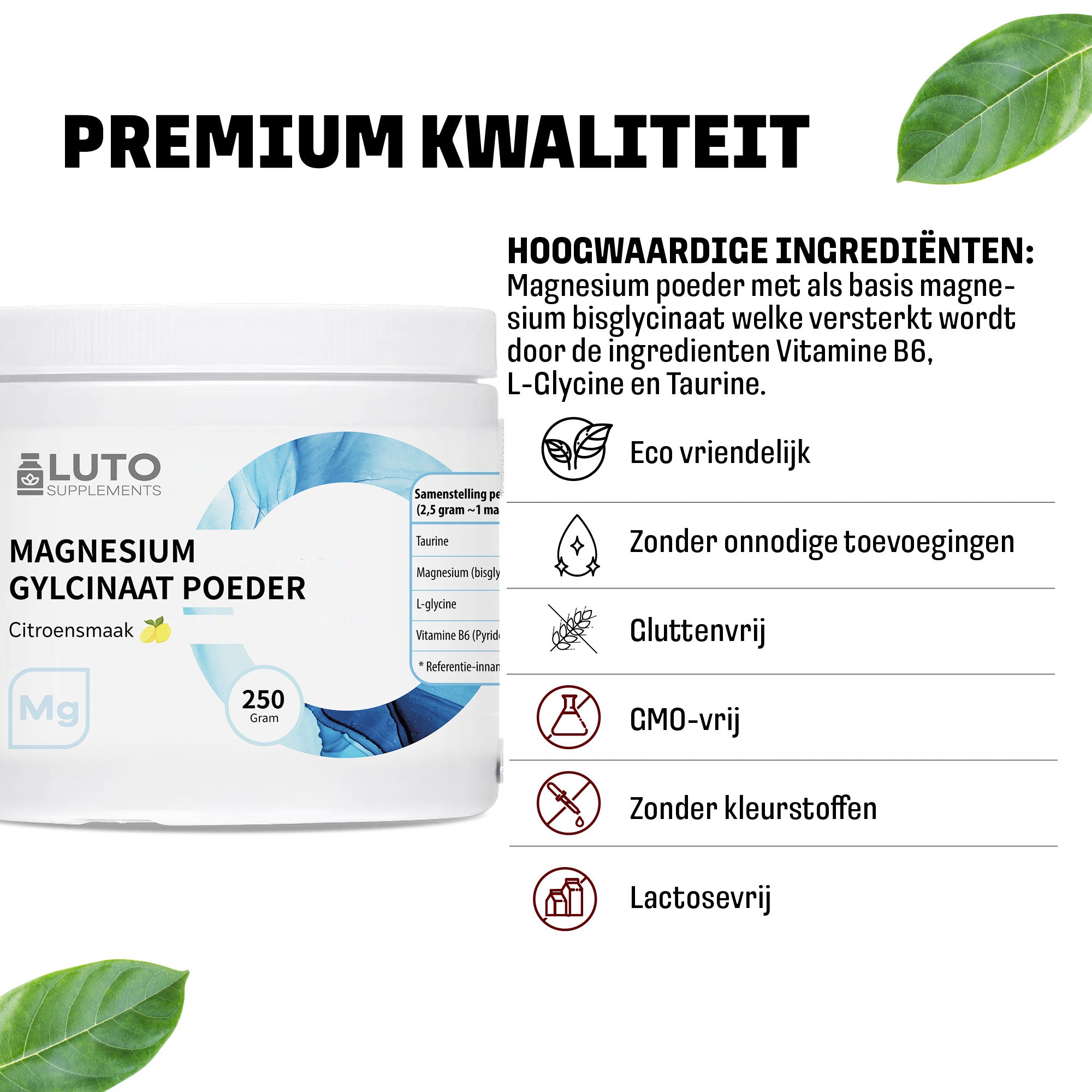 Qualité premium LUTO Magnésium en poudre - vegan, sans colorants artificiels, sans gluten et haut de gamme