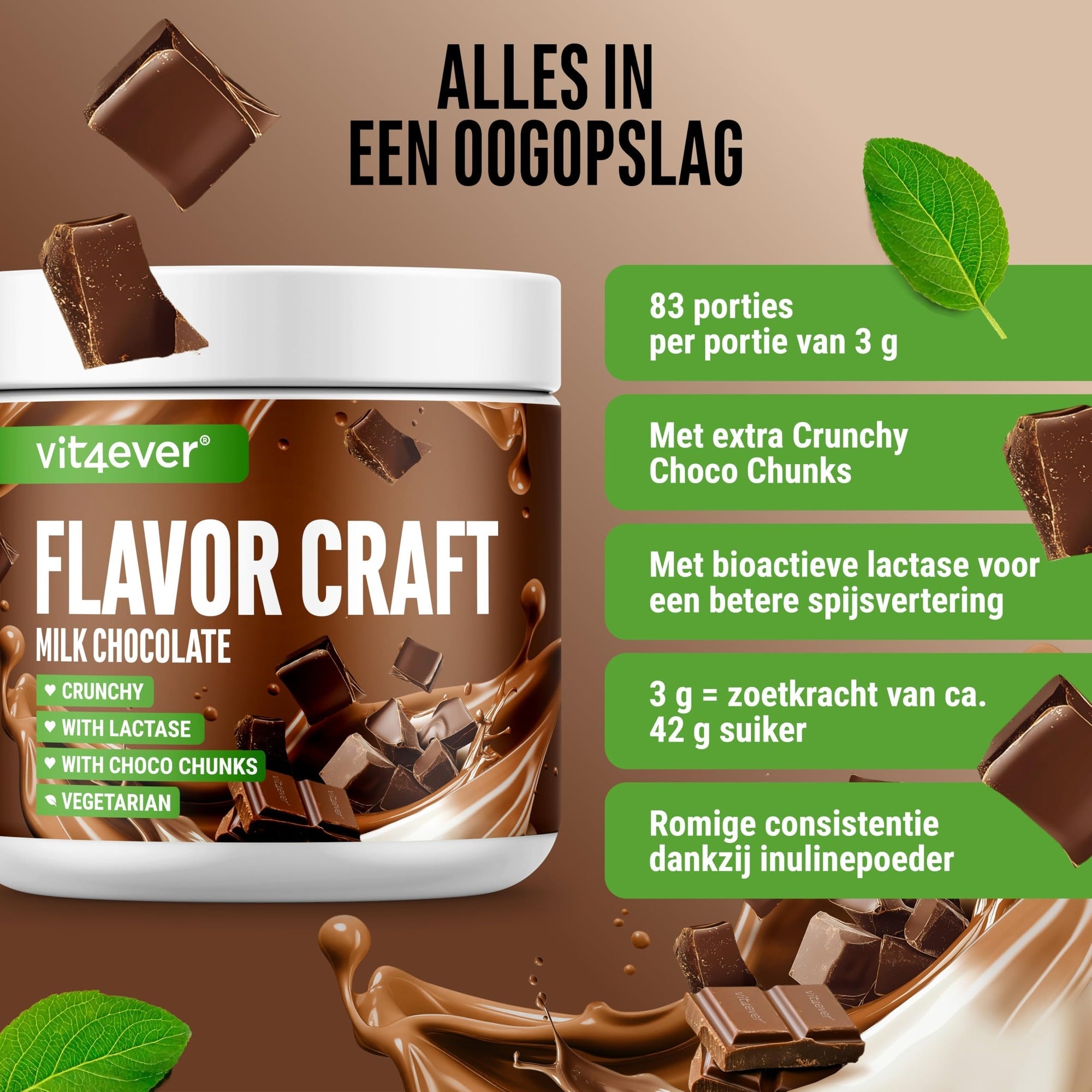 Étiquette et ingrédients Vit4ever Flavor Craft poudre aromatisée chocolat au lait 250 g