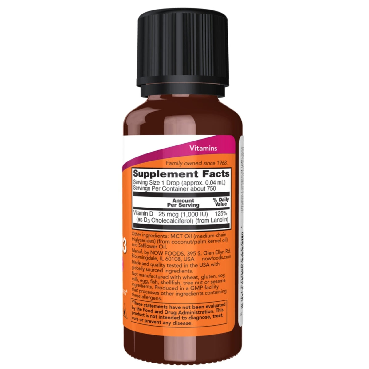 Vitamine D3 en gouttes 1000 UI | 30 ml | NOW Foods
