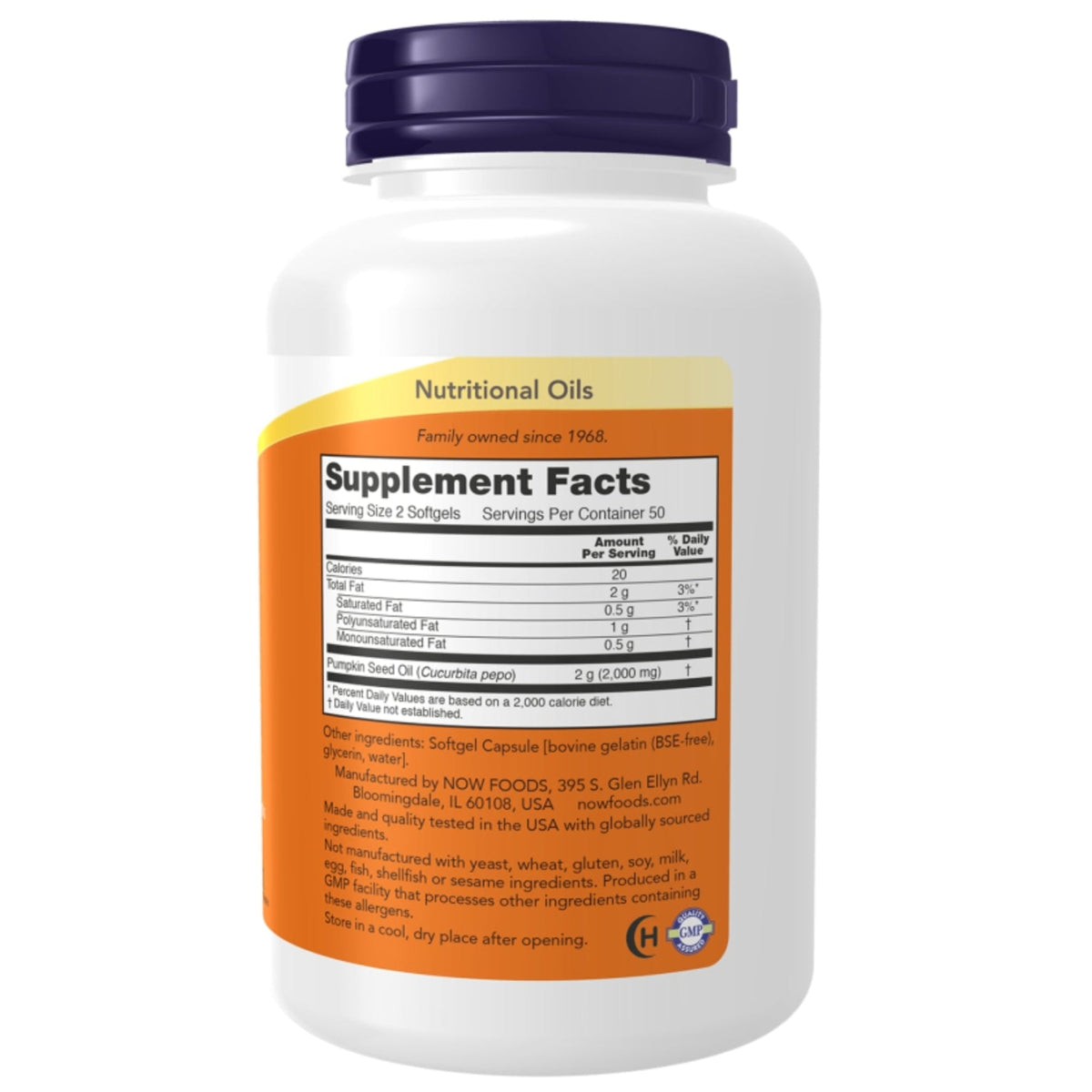 Huile de Graines de Courge 1000 mg | 100 capsules molles | NOW Foods