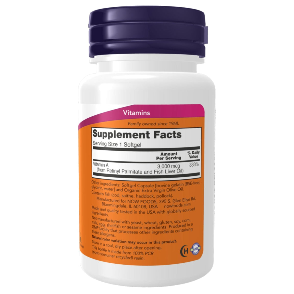 Vitamine A 10.000 UI | 3000 µg | 100 capsules molles | NOW Foods