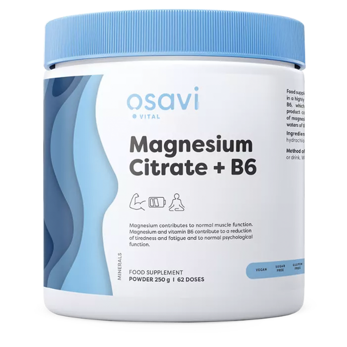 Osavi Citrate de Magnésium avec vitamine B6 en poudre - 250 grammes, 62 doses, complément de minéraux | acheter en France