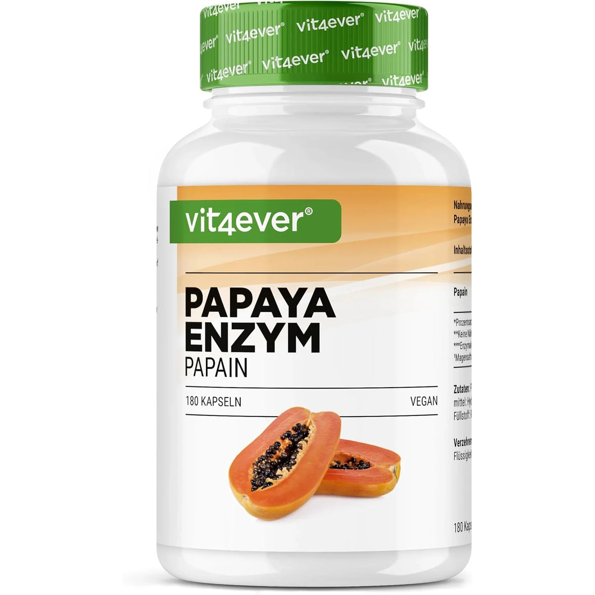 Vit4ever Enzyme de papaye pot avec 180 gélules véganes