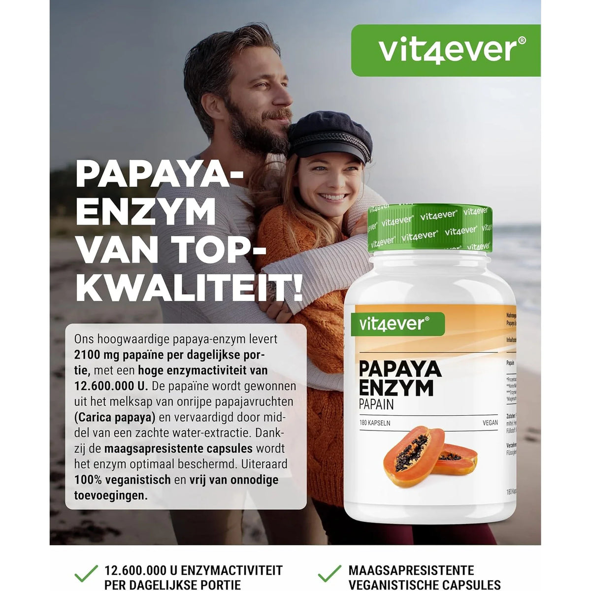 Enzyme de papaye de Vit4ever avec 2100 mg de papaïne par dose journalière