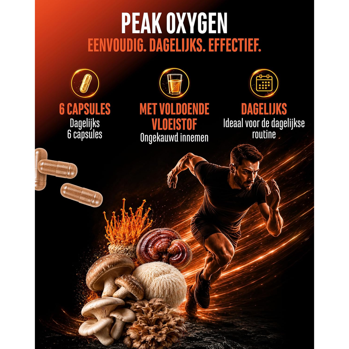 Peak Oxygen six gélules par jour avec suffisamment de liquide