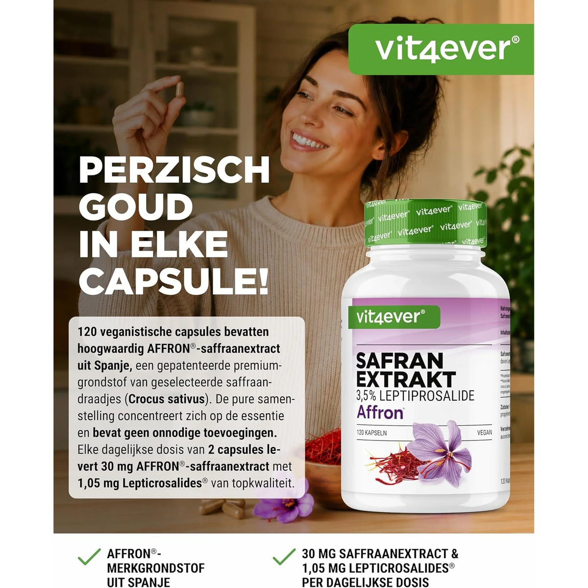 Extrait de safran Affron de Vit4ever, 30 mg par dose journalière