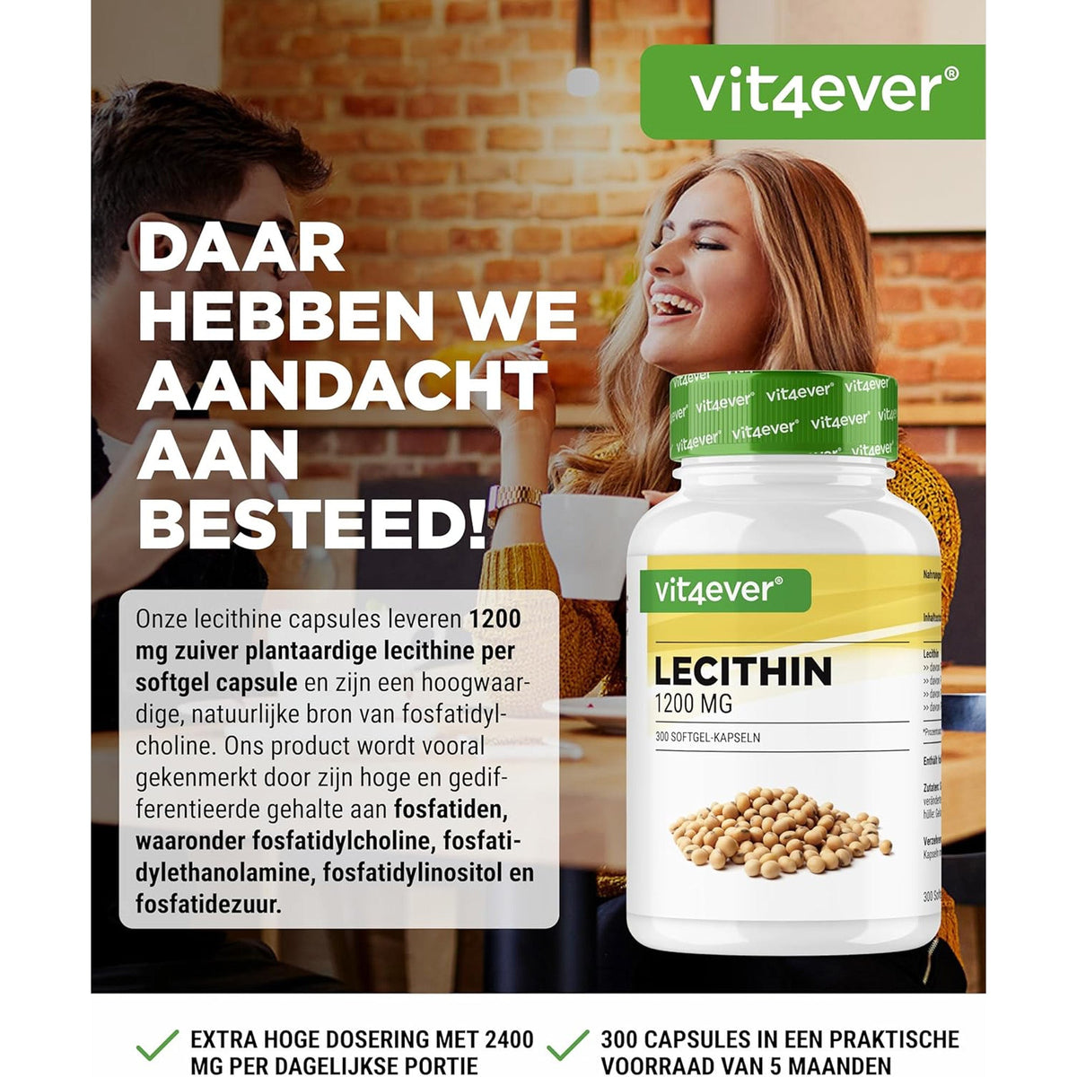 Vit4ever Lécithine 1200mg - complément à base de plantes sans additifs inutiles