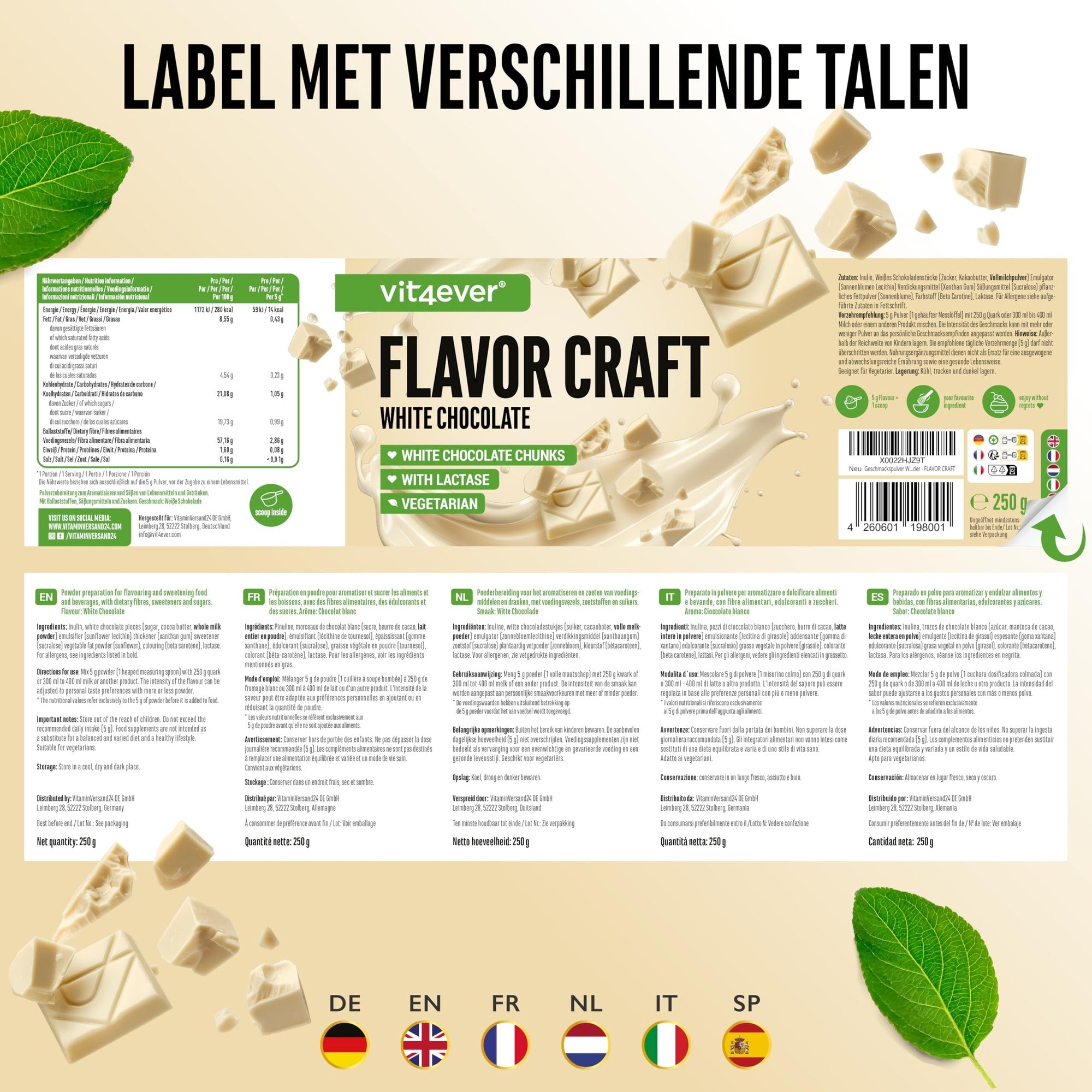 Vit4ever Flavor Craft Poudre aromatisante Chocolat blanc pour sucrer aliments et boissons