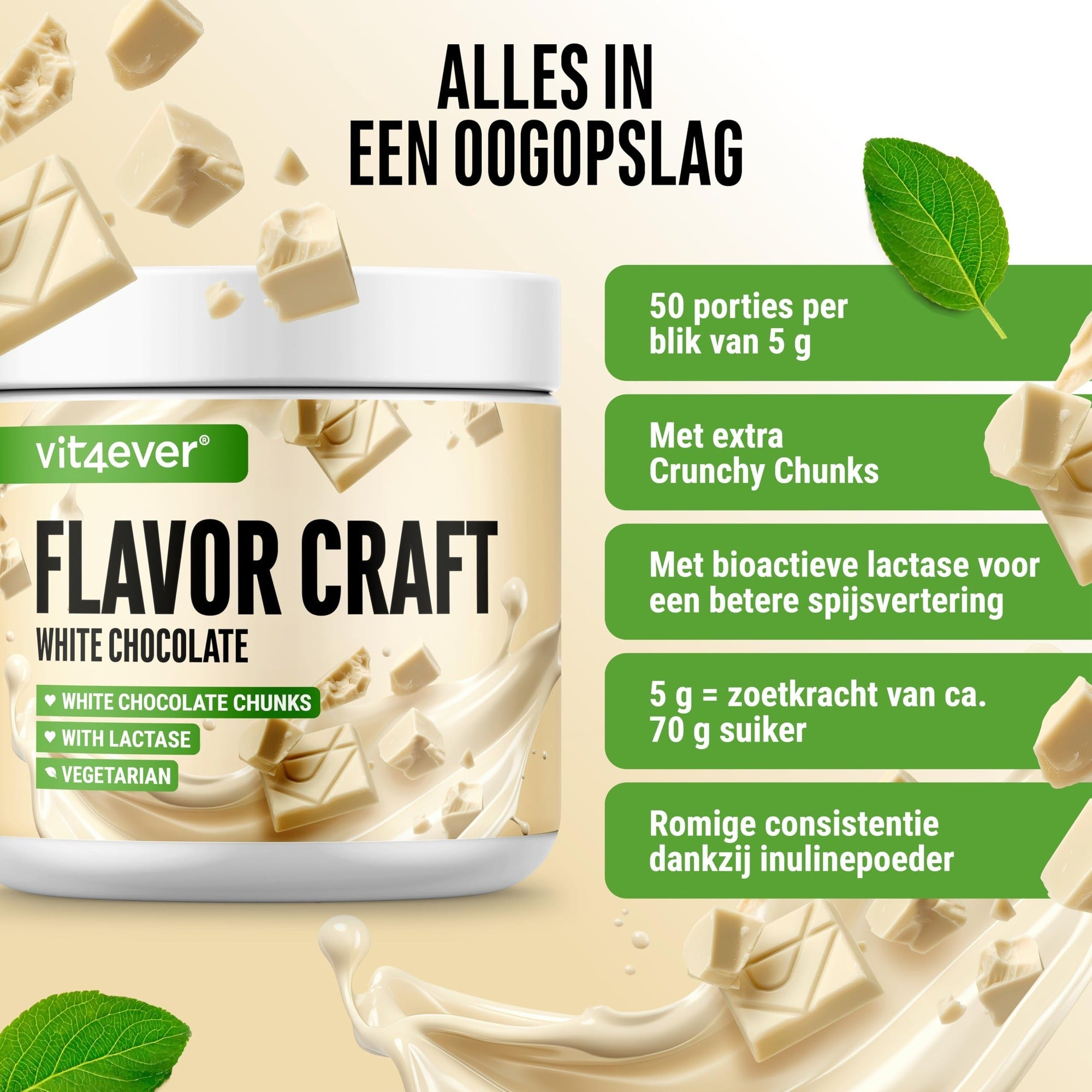 Étiquette et ingrédients Vit4ever Flavor Craft Poudre aromatisante Chocolat blanc 250 g