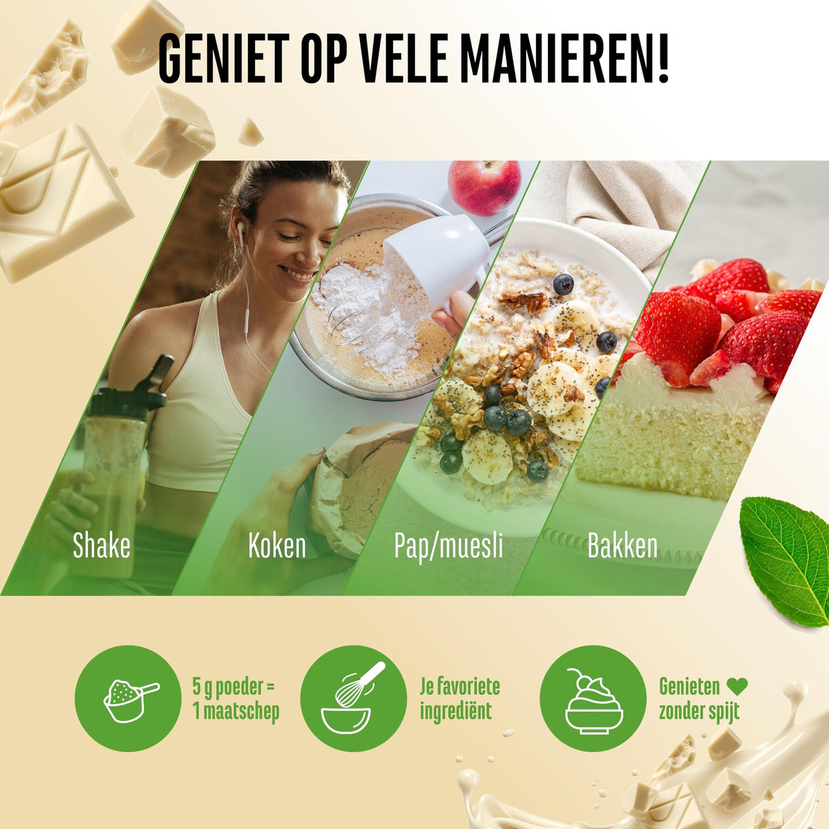 Vit4ever Flavor Craft Poudre aromatisante Chocolat blanc dans un shake, du fromage blanc, de la bouillie d'avoine et des pâtisseries