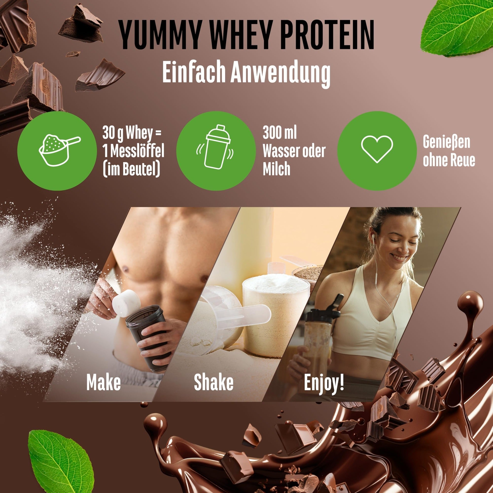 Vit4ever Yummy Whey Protein Chocolate Dream shake protéiné 908 grammes préparation: mesurer, secouer et savourer