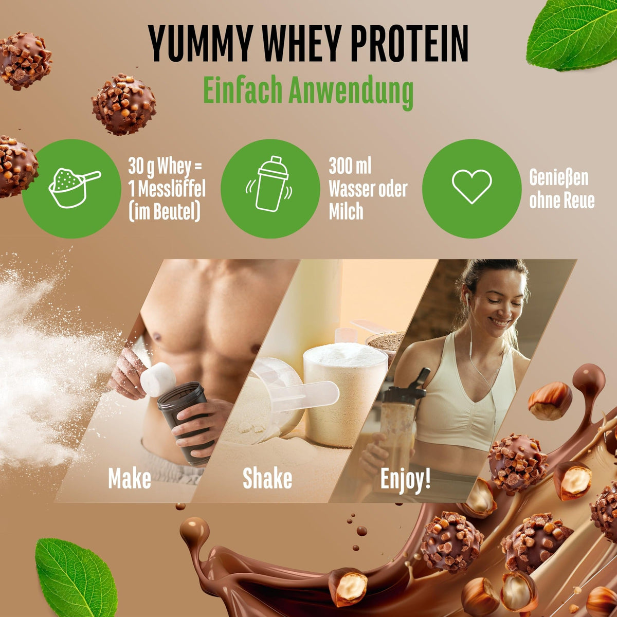Vit4ever Yummy Whey Protein Golden Nougat Praline shake protéiné 908 grammes préparation: mesurer, secouer et savourer